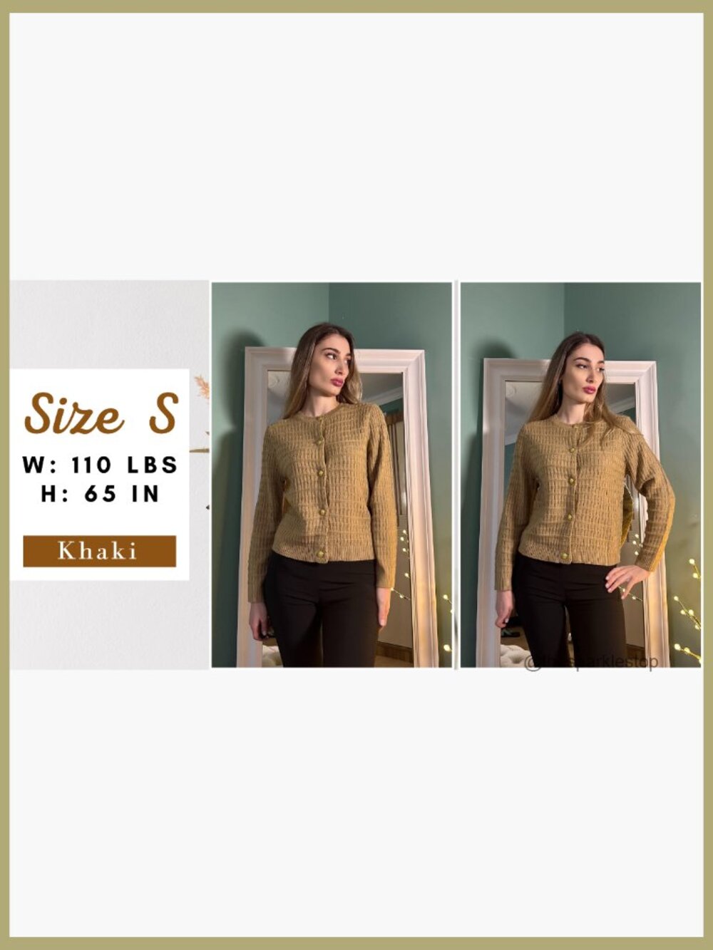 Button Down Crew Neck Open Front Long Sleeve Knit Cropped Cardigan Jacket - Picture 6 of 7